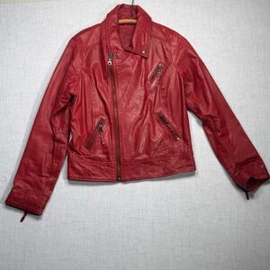 For Joseph Genuine Leather Moto Jacket Red Asymmetical Zip Bike Style Size L